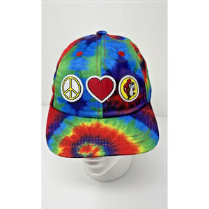 Bucees Unisex Youth Baseball Hat Tie Dye Peace Love Elastic Back UPF 50 New